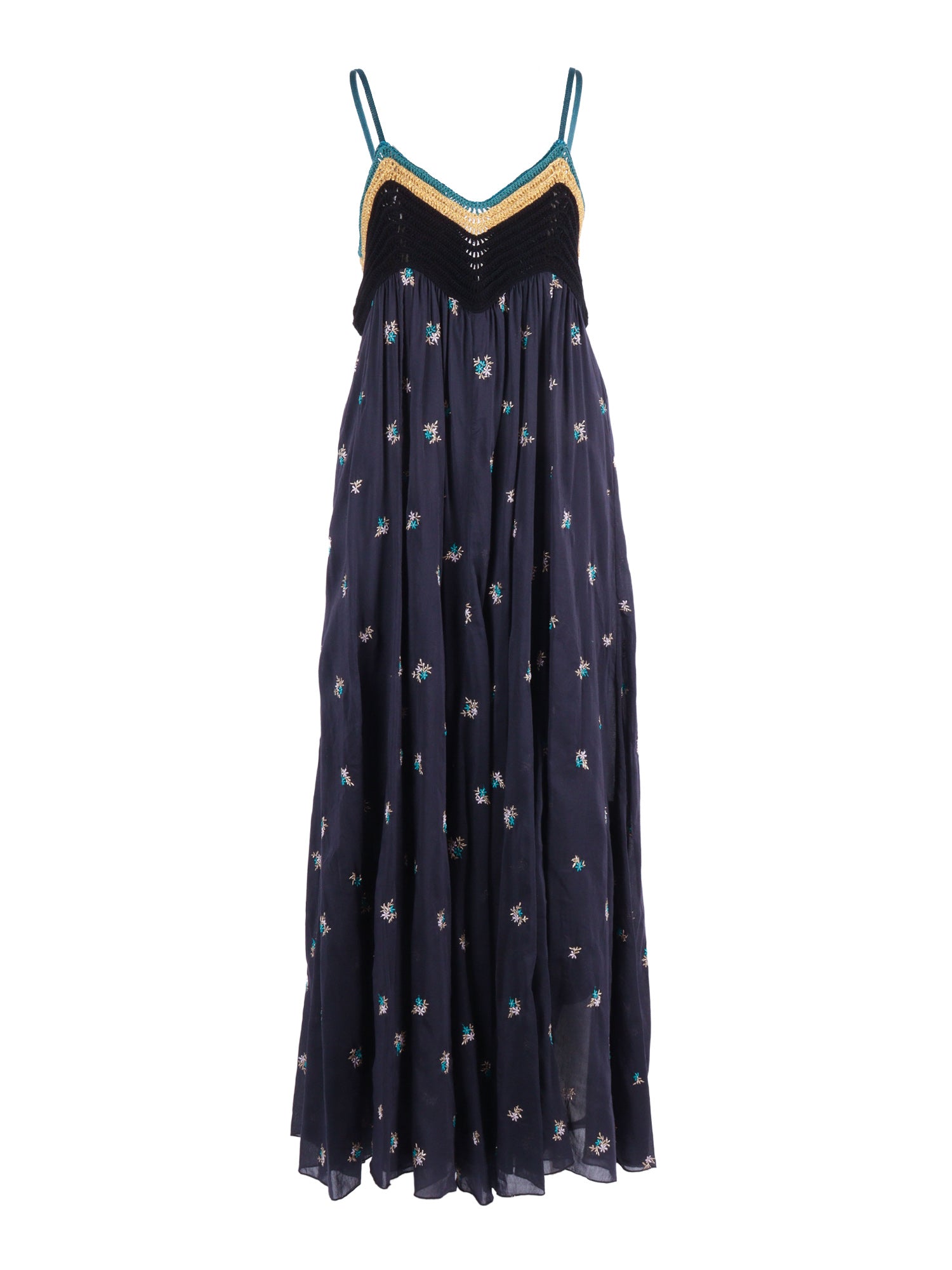 Bustier Dress �petites Fleurs� Embroidered Voile Blue Midi