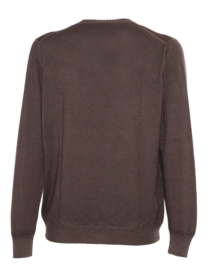 Rounded Sweater Brown Virgin Wool Crewneck
