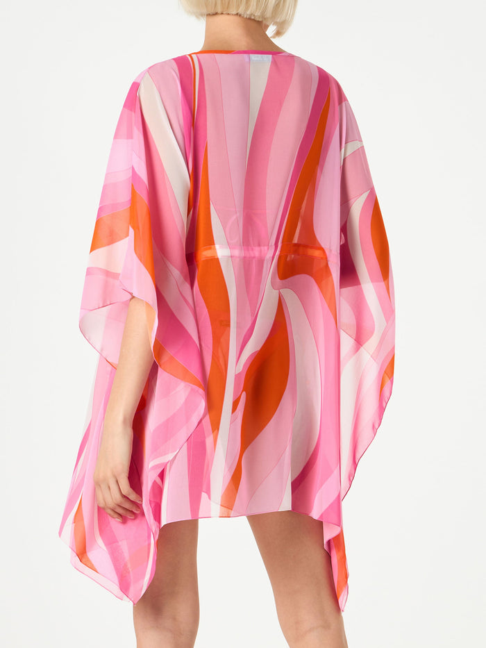 Pink And Orange Wave Print Caftan Sarong