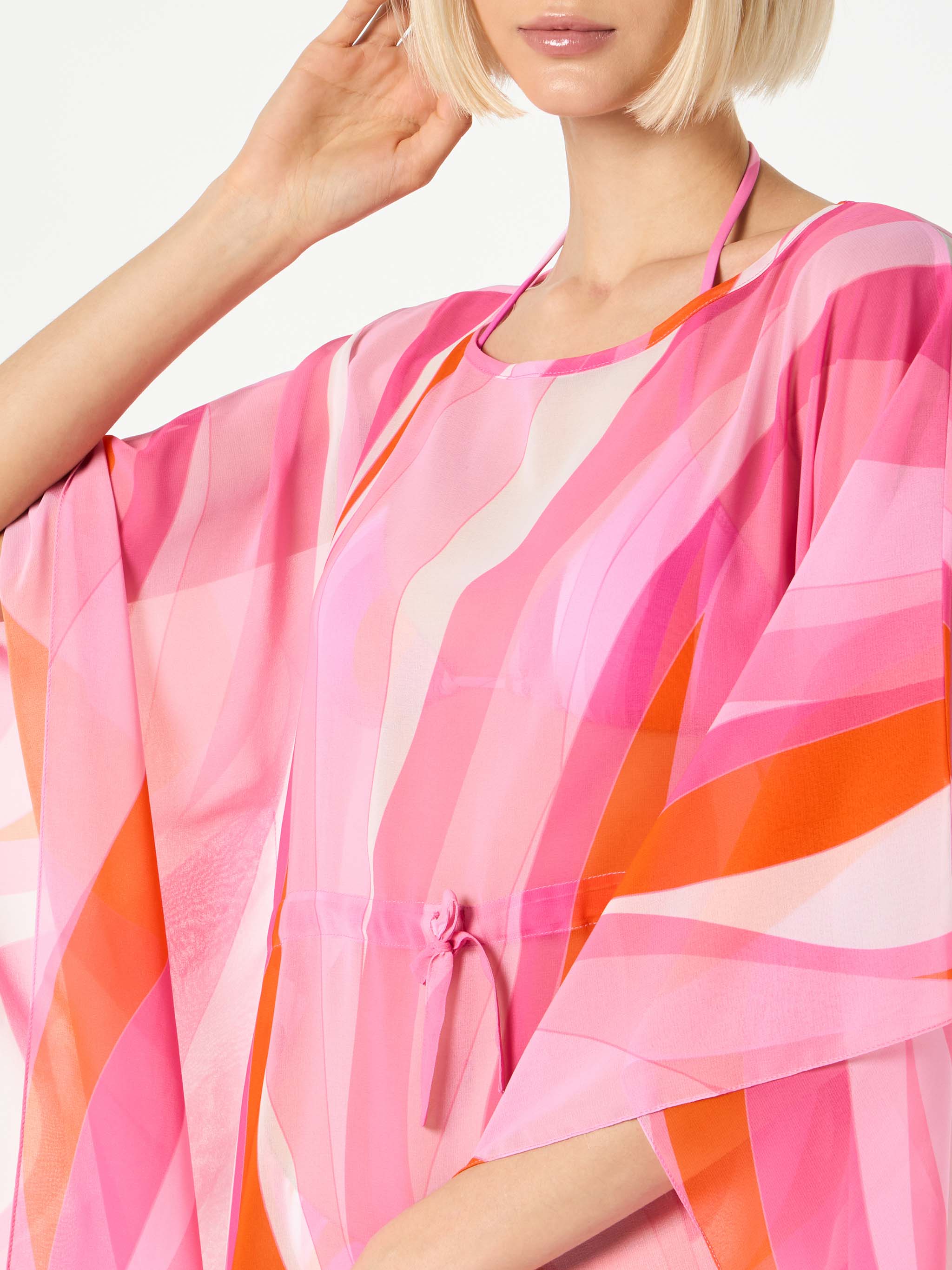 Pink And Orange Wave Print Caftan Sarong