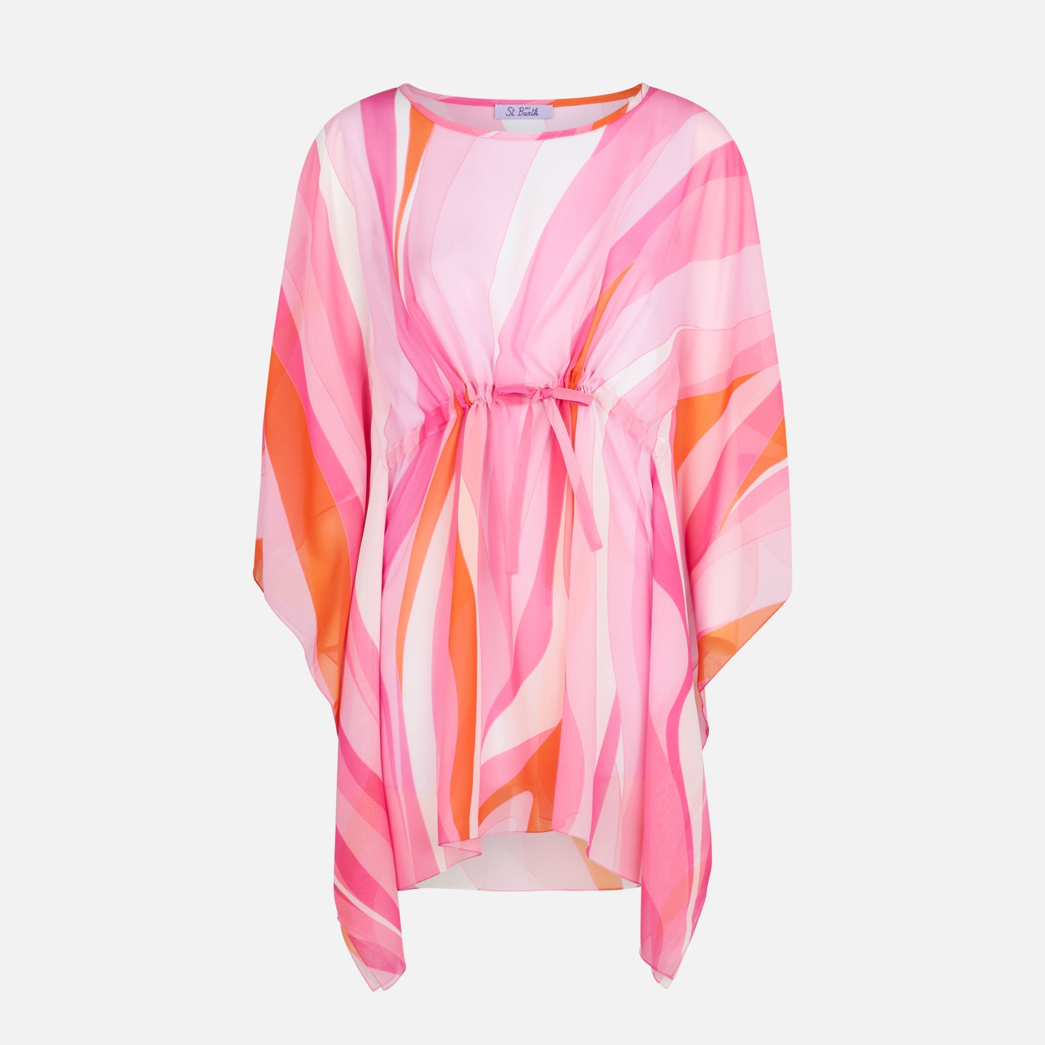 Pink And Orange Wave Print Caftan Sarong
