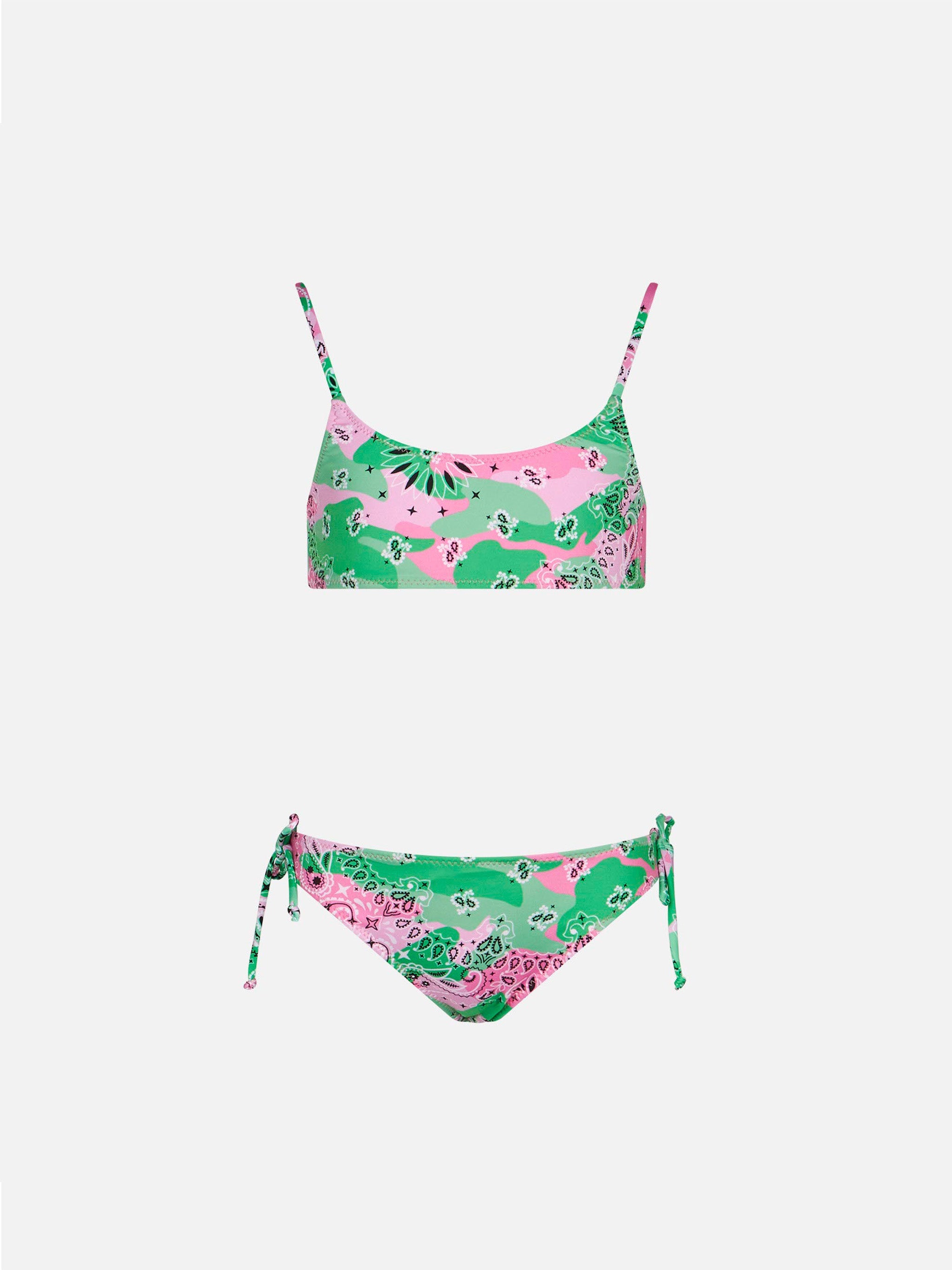 Girl Bralette Bikini With Camouflage Print Green