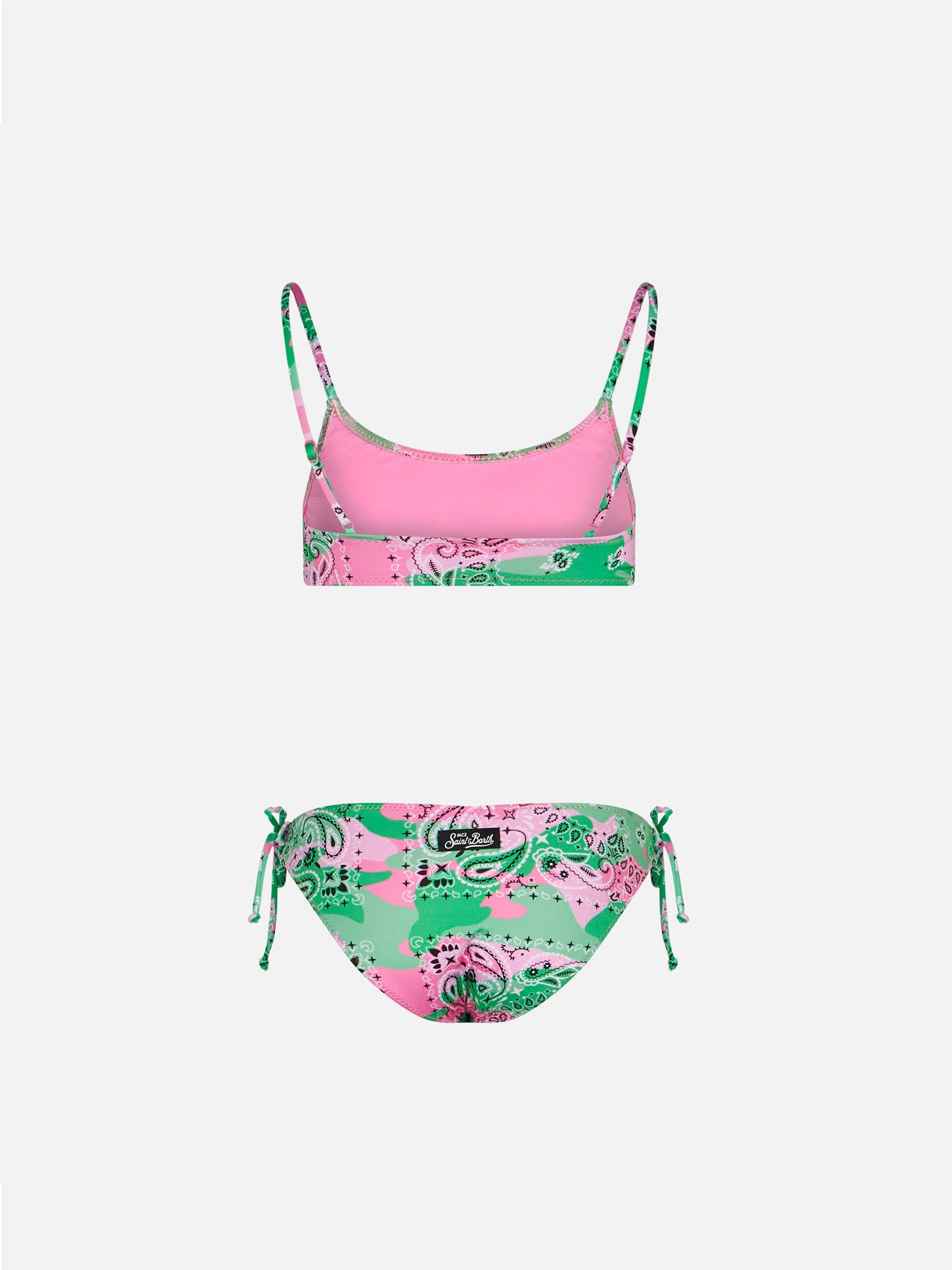 Girl Bralette Bikini With Camouflage Print Green