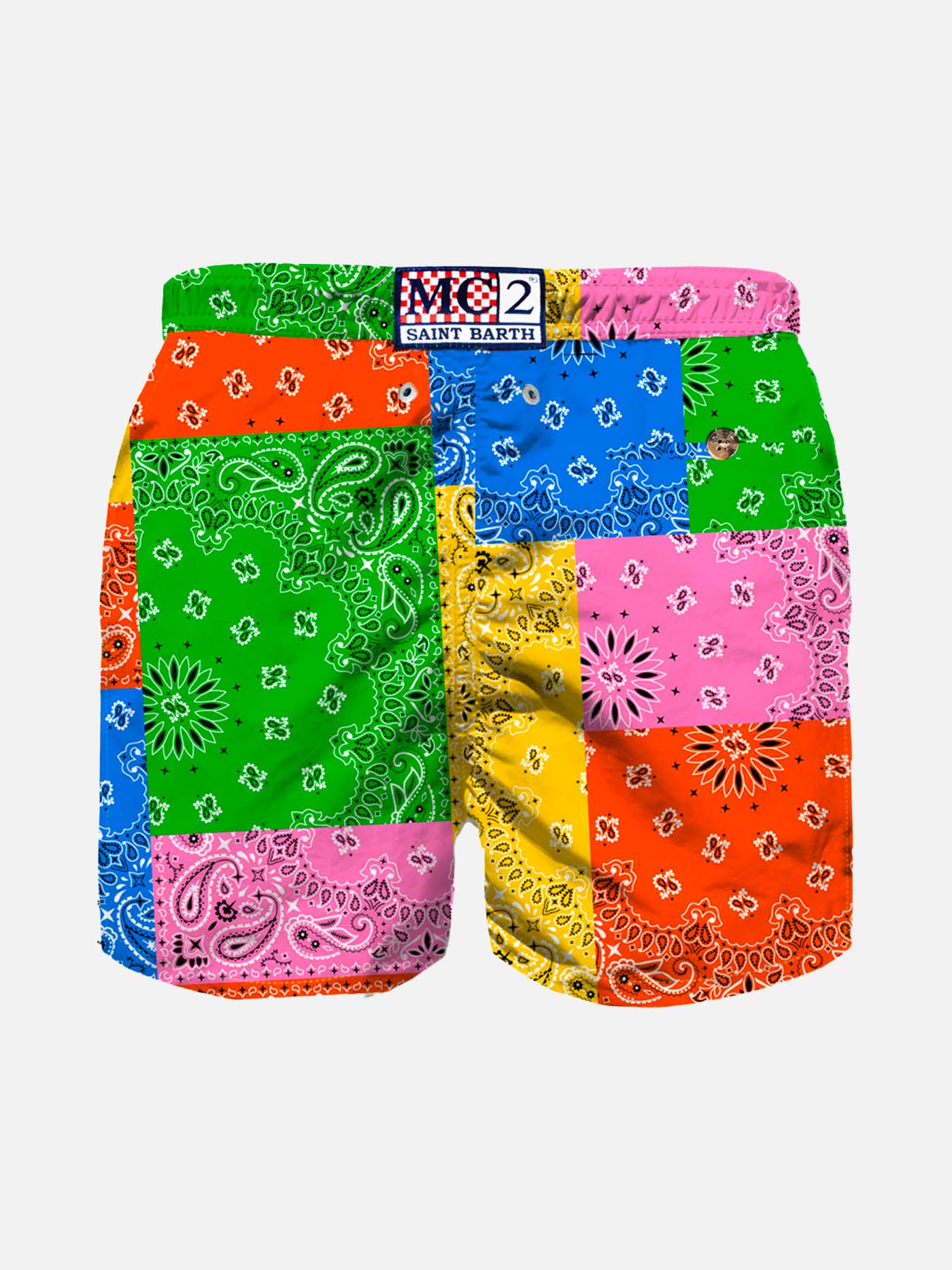 Boy Swim Shorts With Multicolor Bandanna Print Swimshort