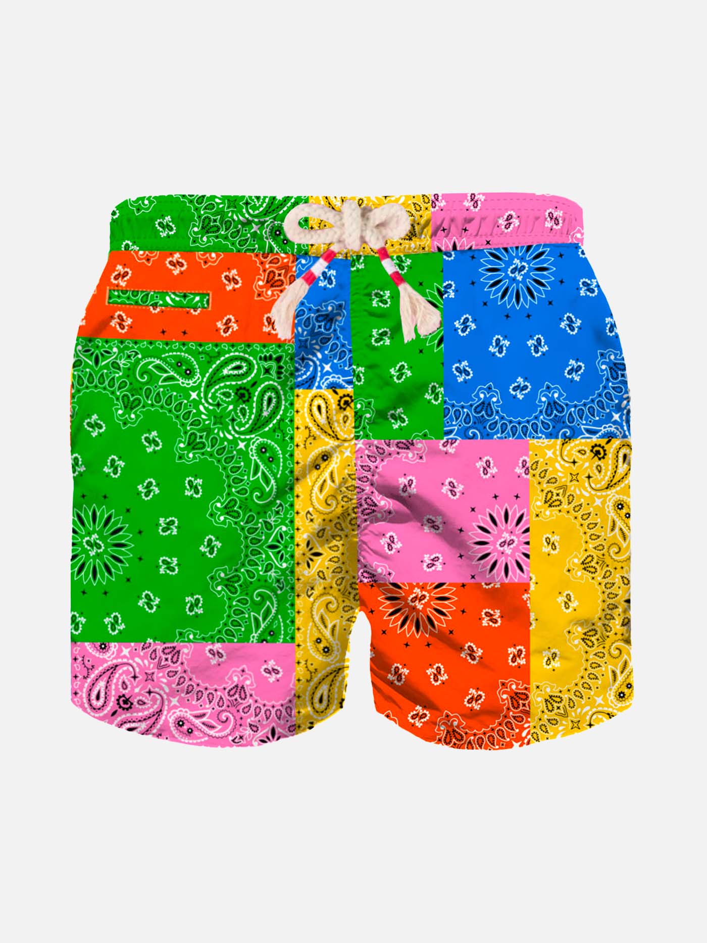 Boy Swim Shorts With Multicolor Bandanna Print Swimshort