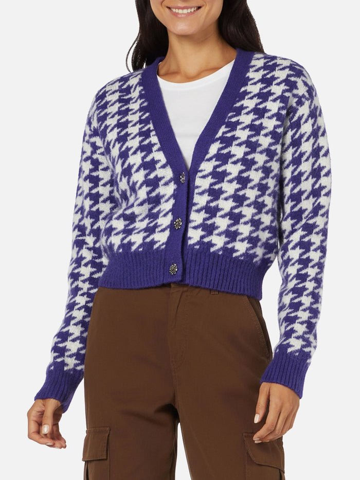 Purple Pied De Poule Megeve Cropped Cardigan Pink