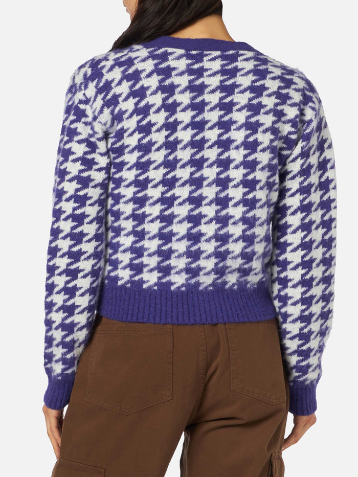 Purple Pied De Poule Megeve Cropped Cardigan Pink