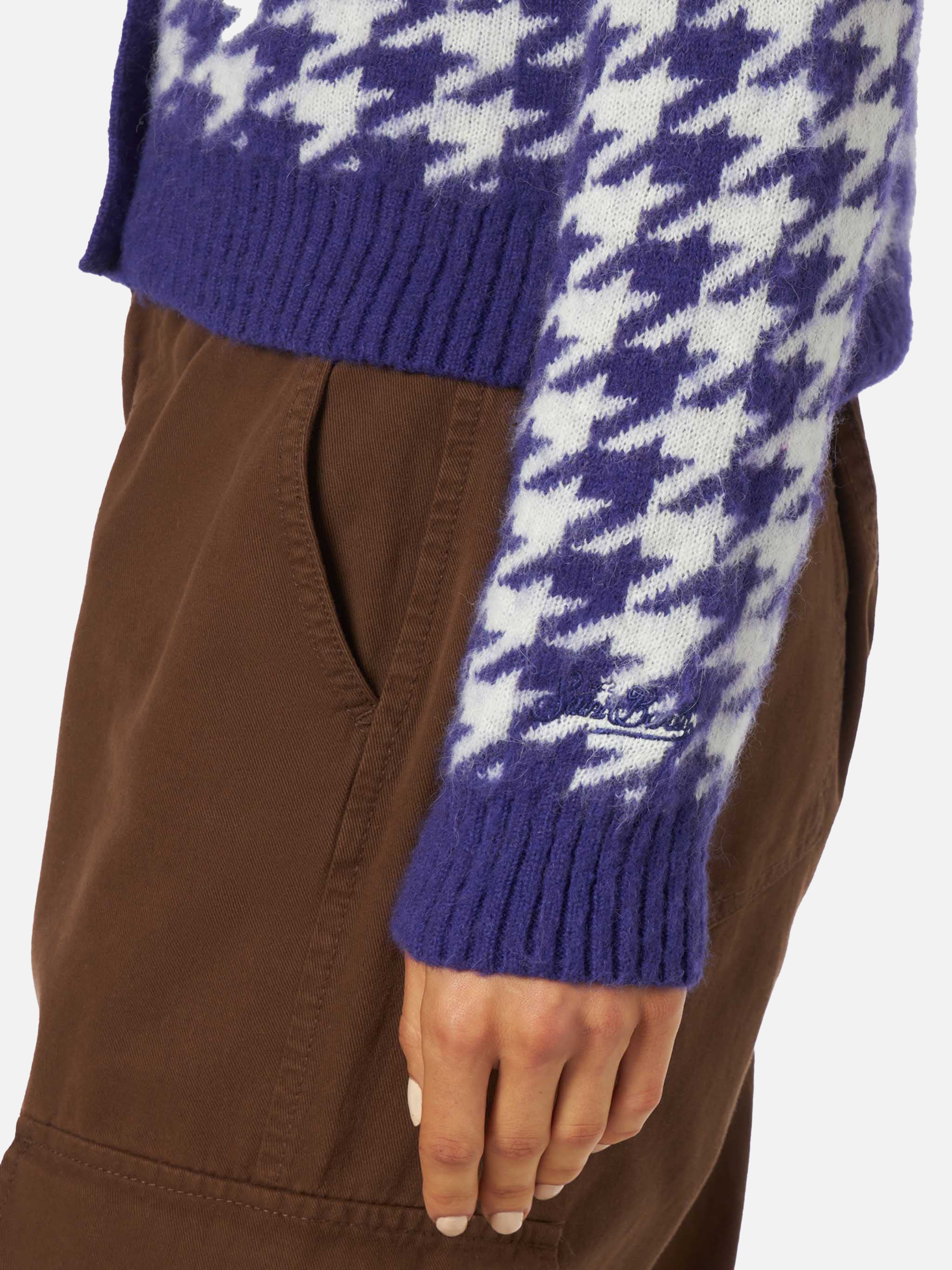 Purple Pied De Poule Megeve Cropped Cardigan Pink