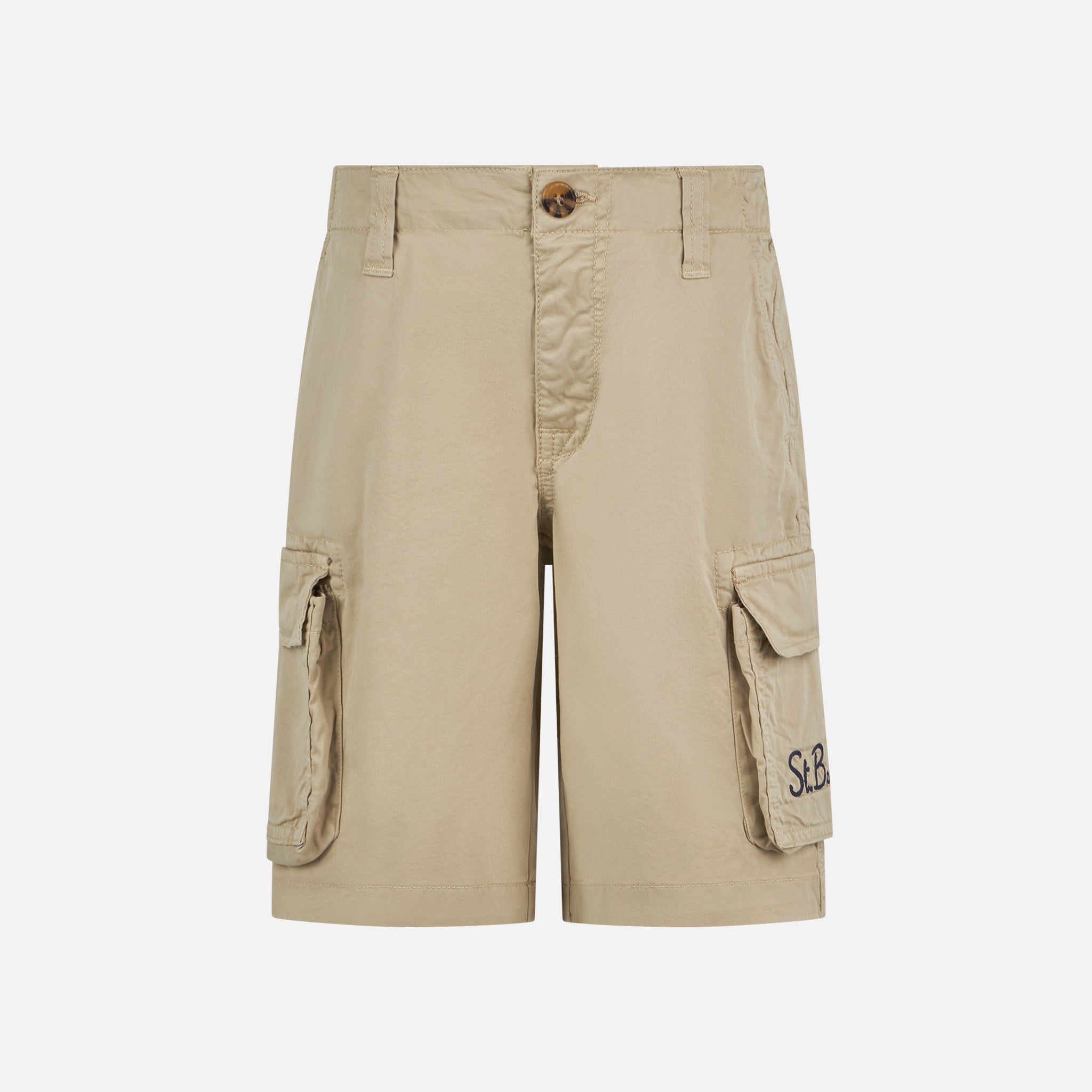 Boy Beige Cotton Cargo Shorts White Pant