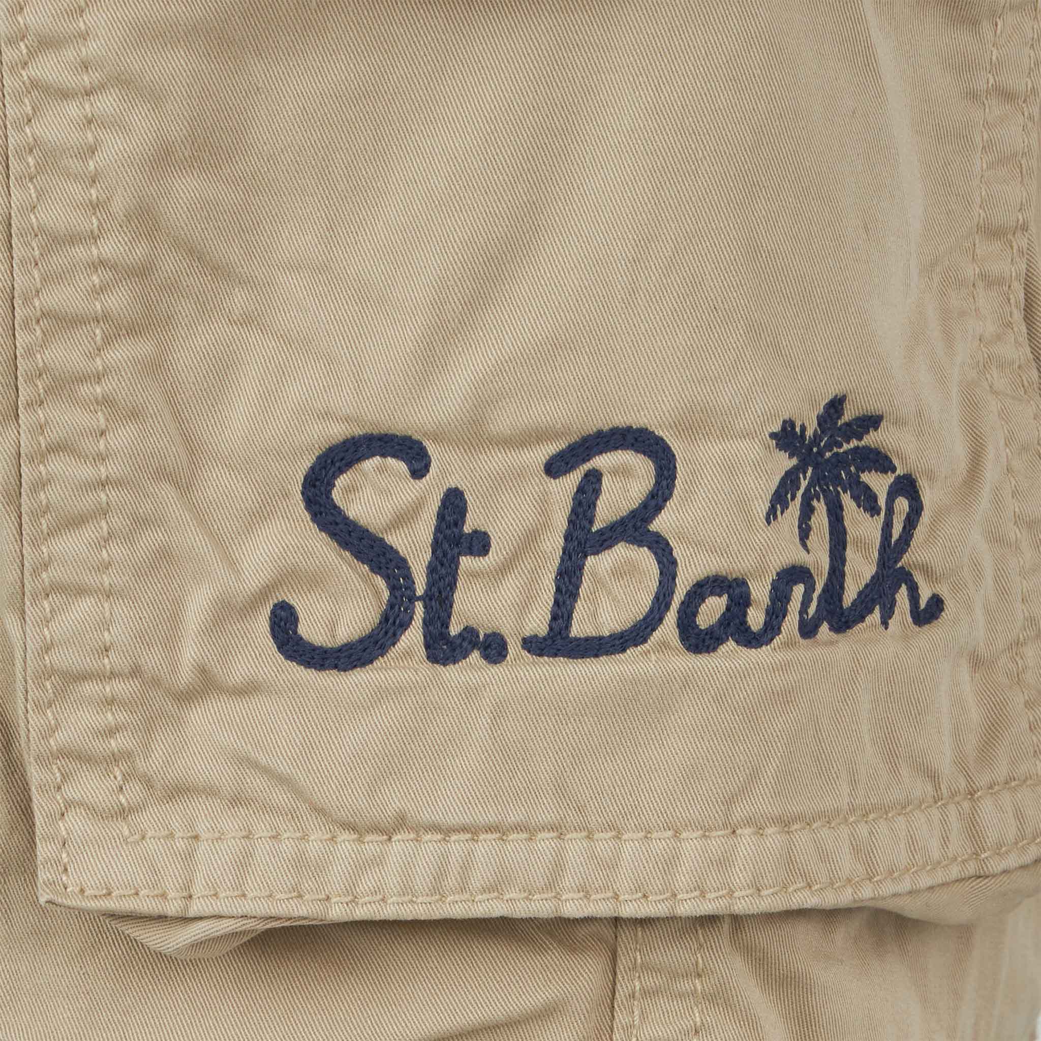 Boy Beige Cotton Cargo Shorts White Pant