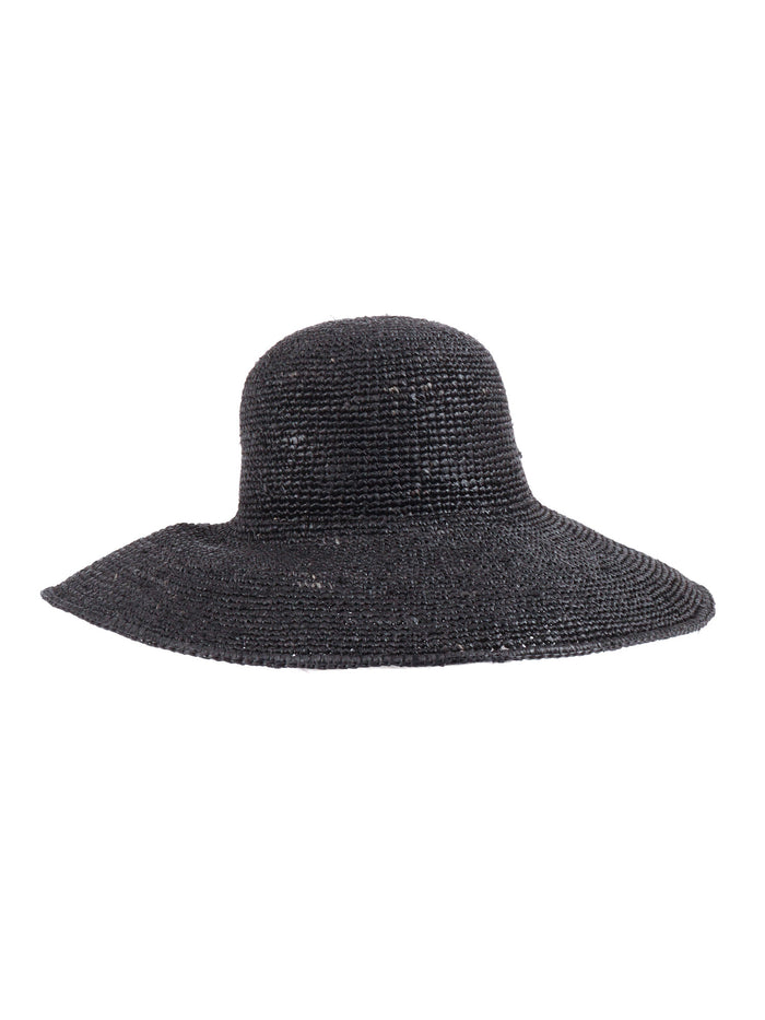 Hat - Muse Black Raphia Fabric 2 Leather