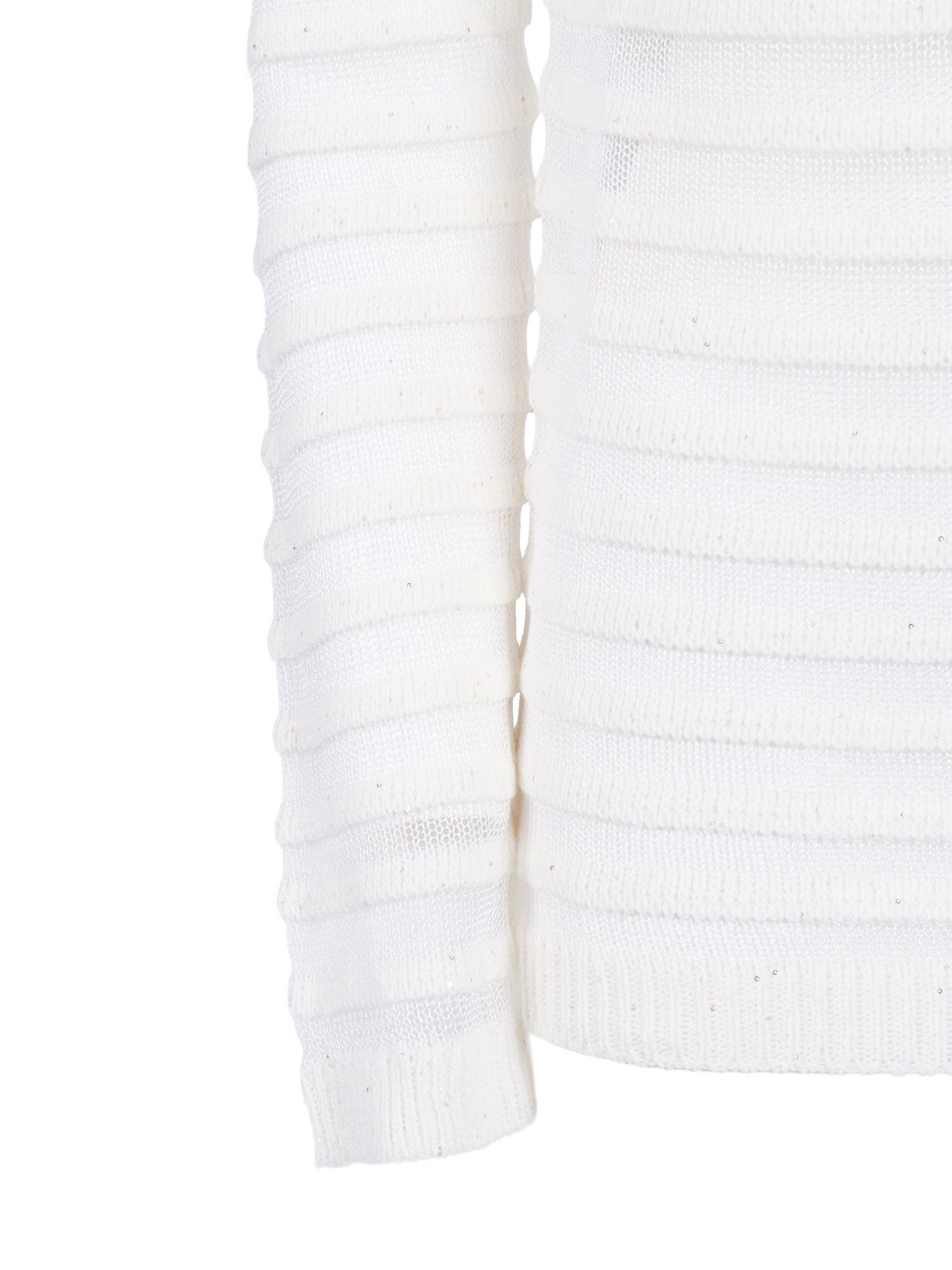 SEQUIN COTTON LINEN BOATNECK SWEATER,ORGANZA EFFECT STRIPE White Polyester Crewneck