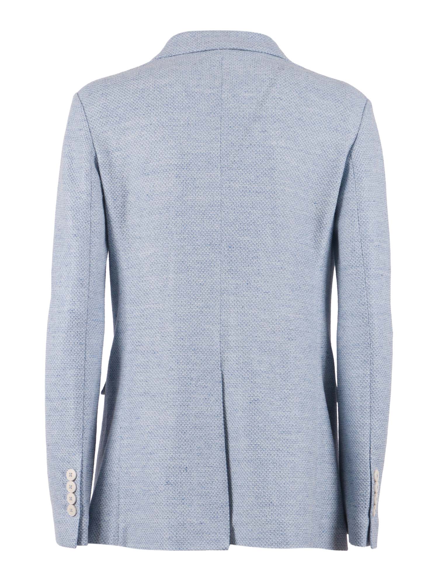 D.BREASTED LI-CO Light Blue Linen Cotton Polyamide Jacket