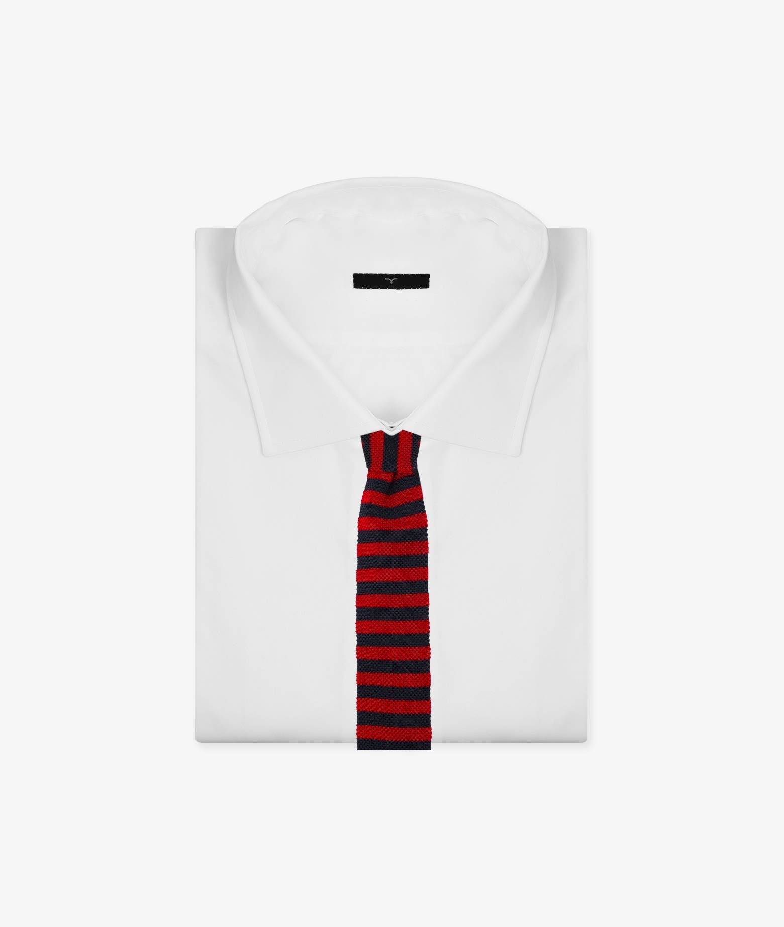 Bicolor Tricot Tie Navy Knitted