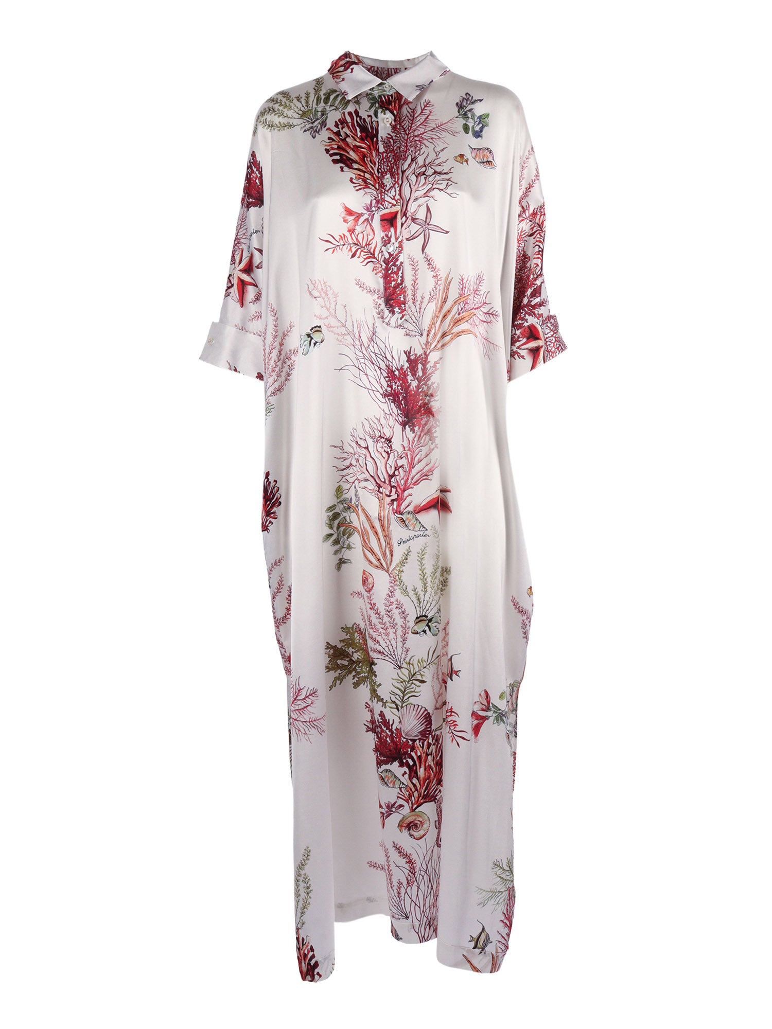 Silk Long Kaftan White Elastane Dress