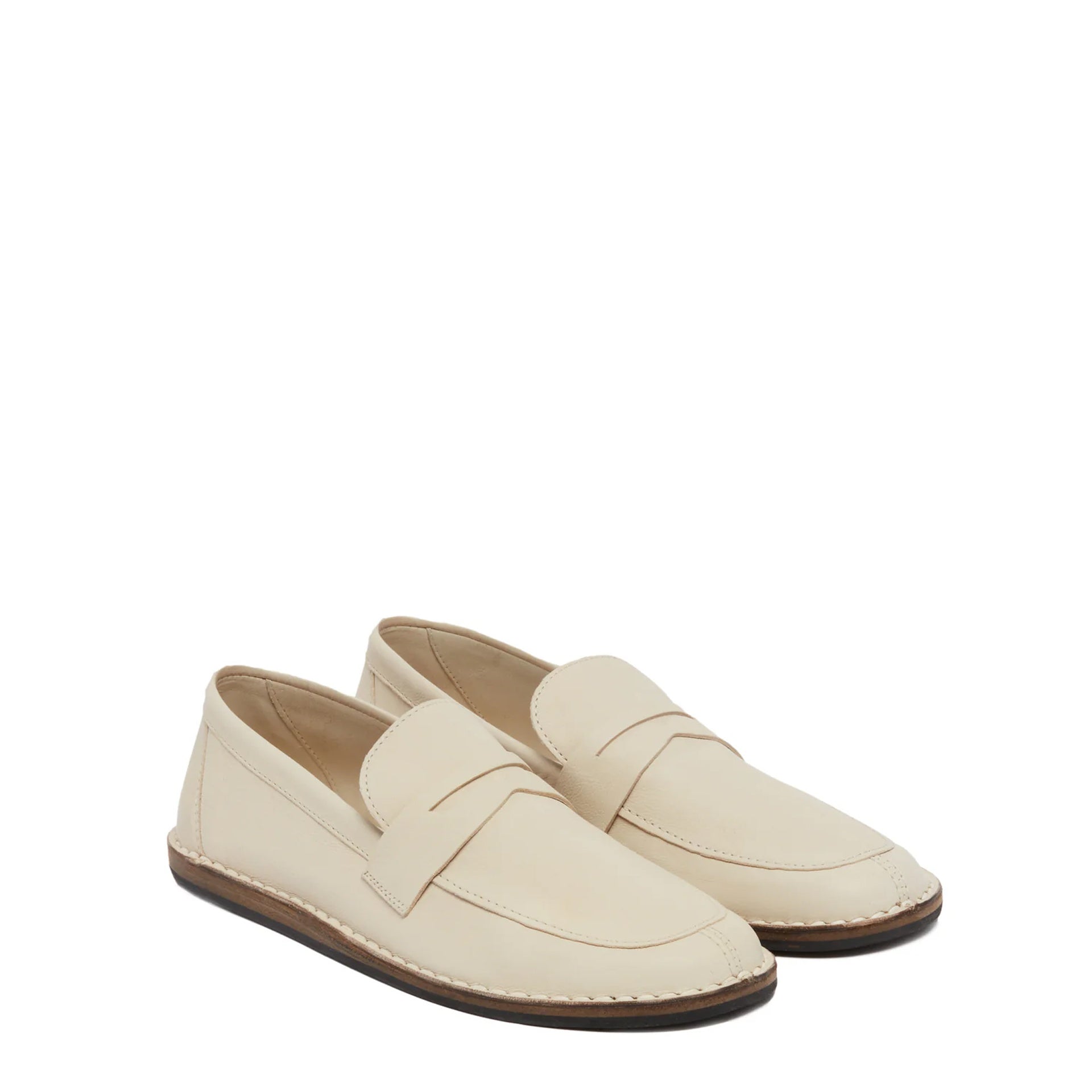 The Row Cary Leather Loafers White Calf