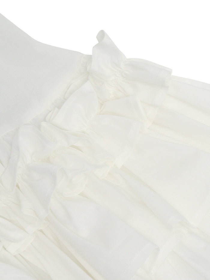 Woven Dress White Cotton Elastane