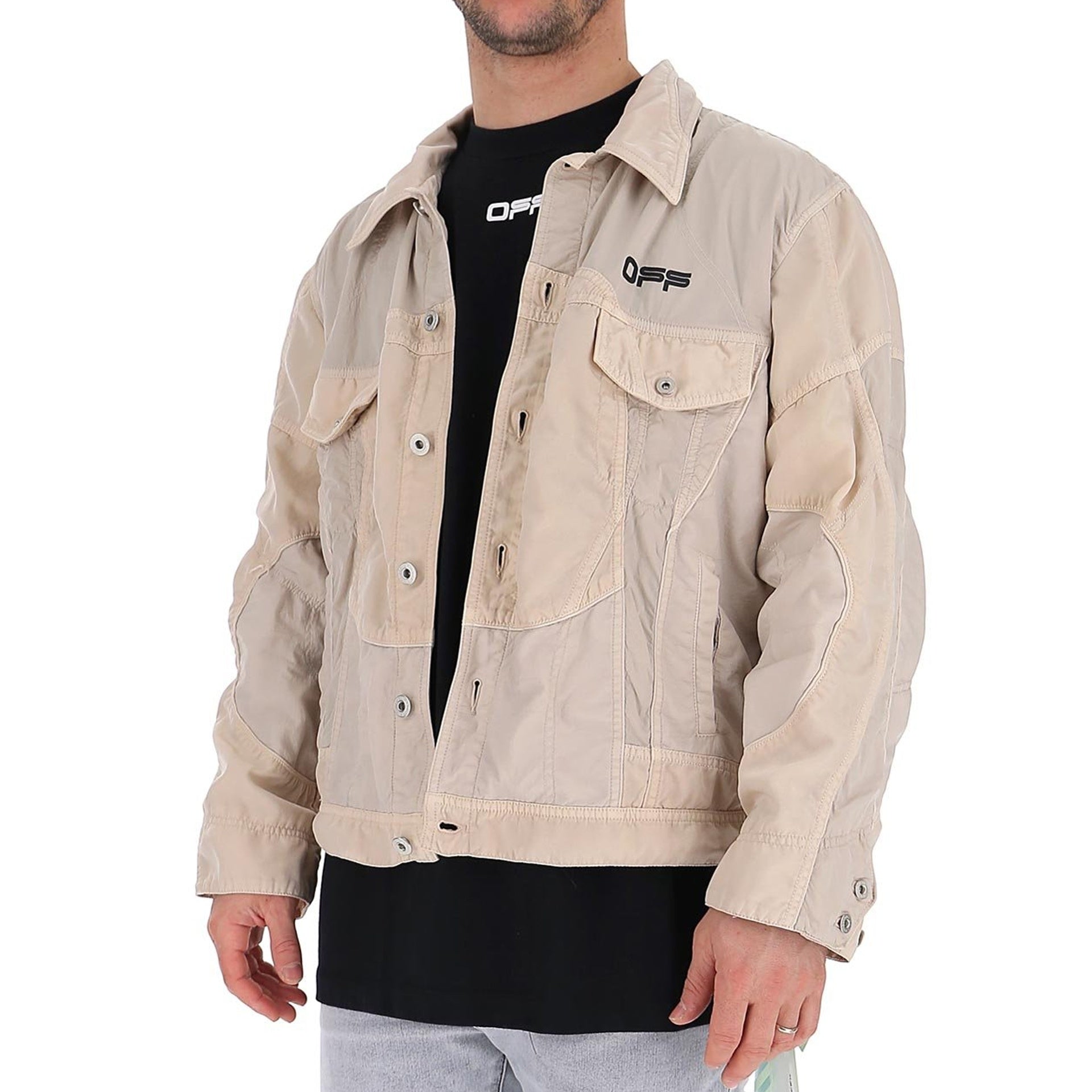 Off-White Logo Windbreaker Bomber Jacket Beige Polyamide
