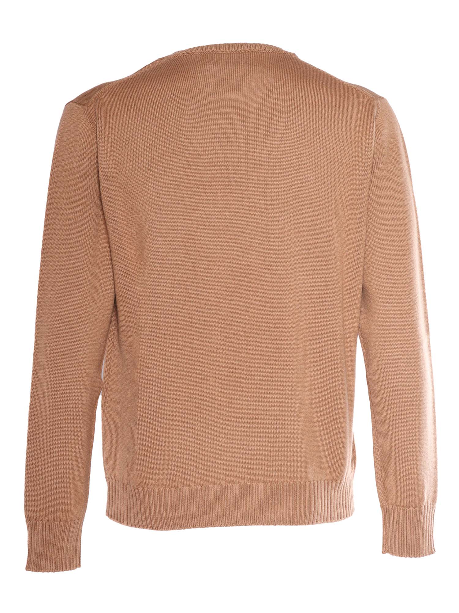 R Neck Pullover Brown Wool Crewneck