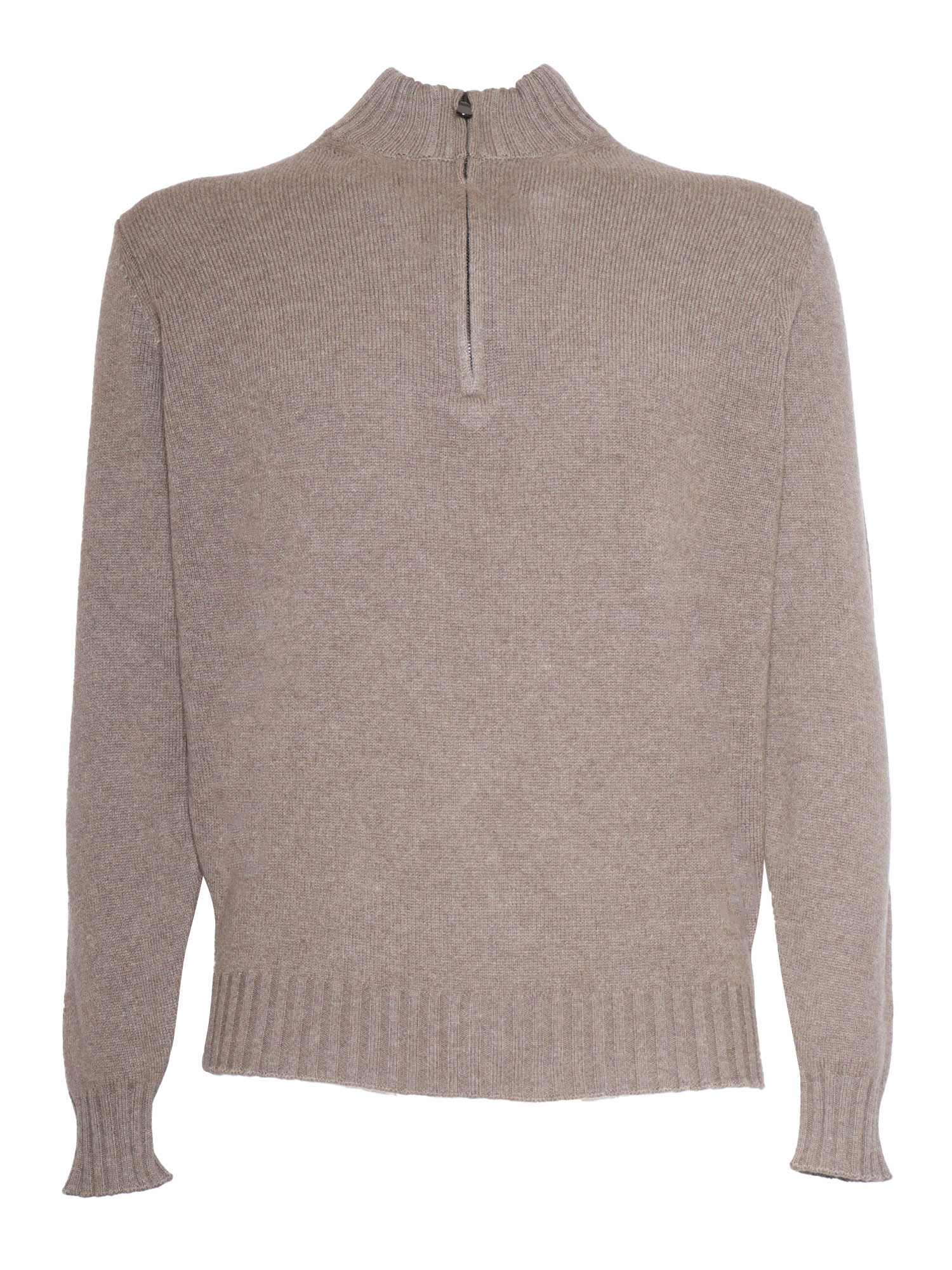 Wool And Cashmere Zipped Sweater Brown Virgin Crewneck