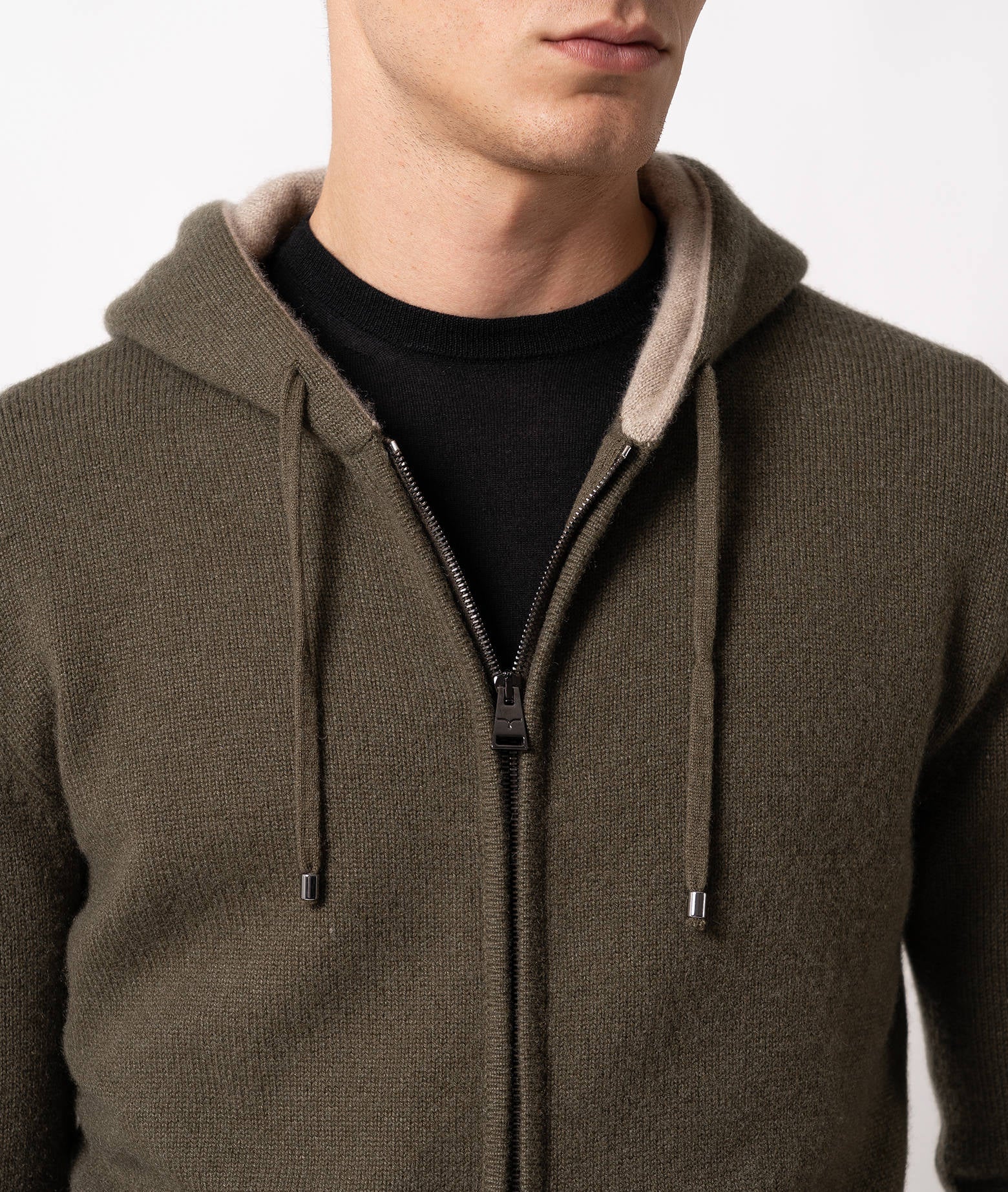 Zippered Cashmere Sweatshirt Bruges Green Maglieria Dis/lav Pesante