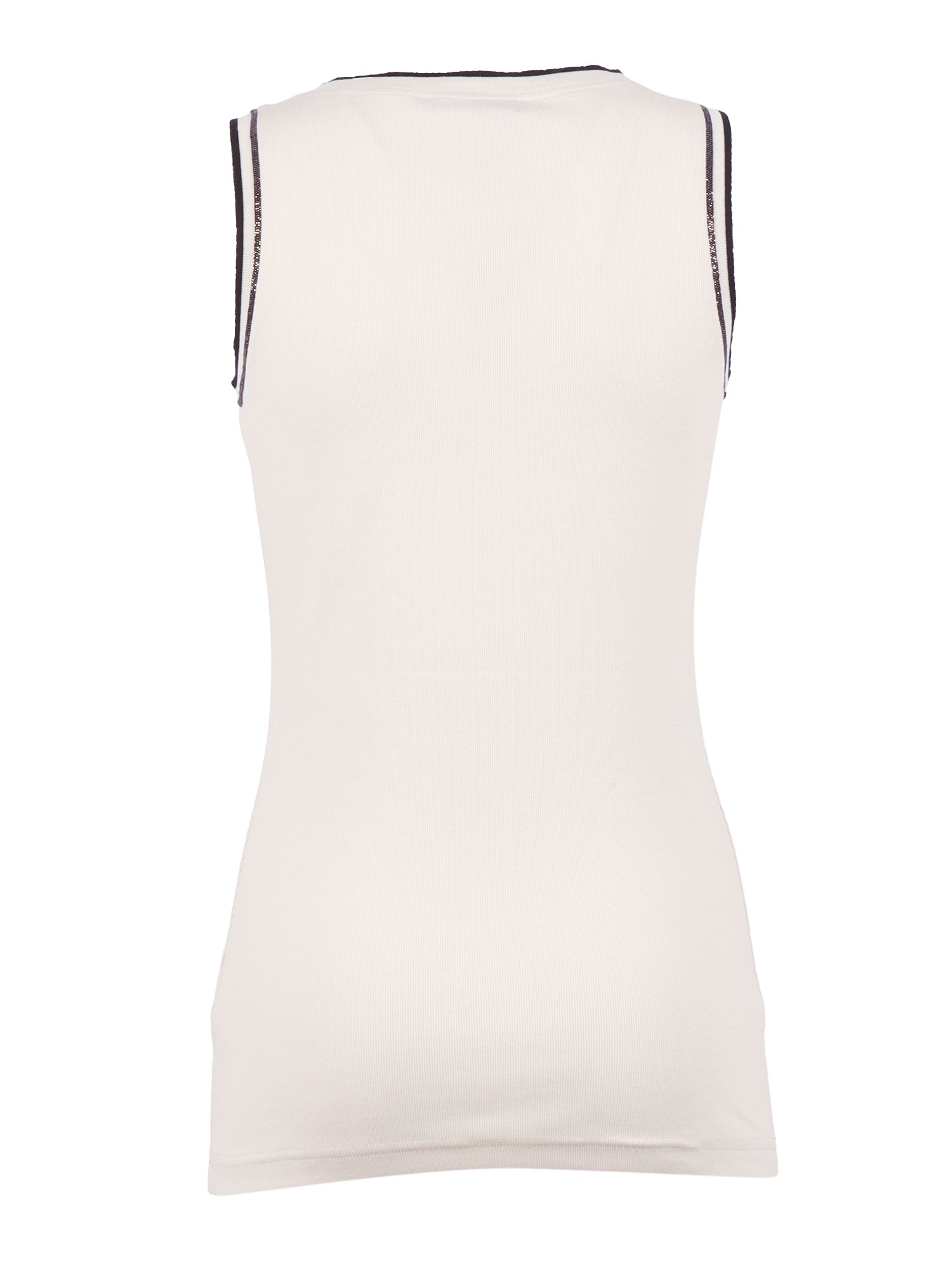 Ribbed Tank Top With Contrast Knit Trim White Cotton Elastane T-shirt