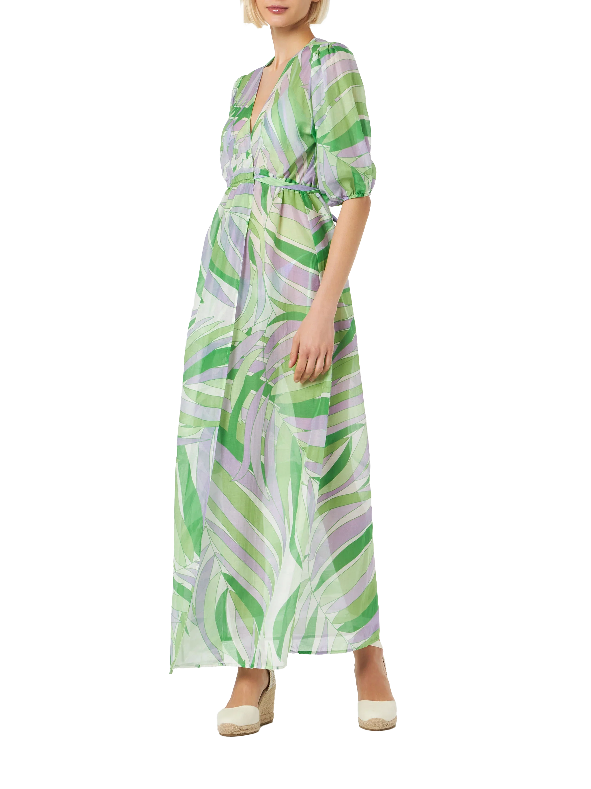Cotton And Silk Long Dress Bliss With Palm Print __single__ Beach Robe