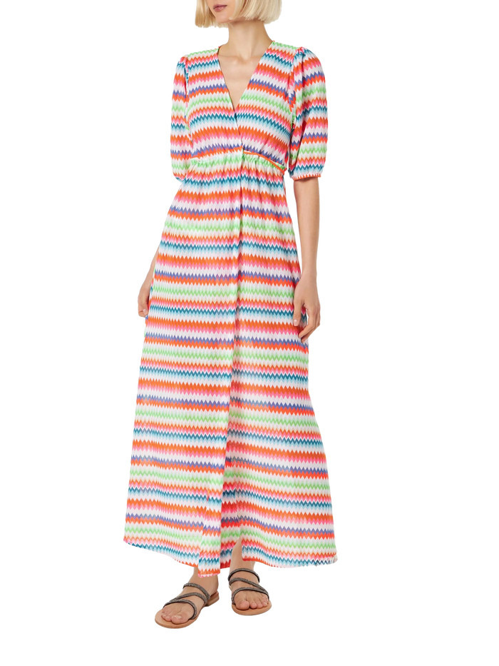 Chevron Raschel Knit Long Beach Dress Bliss With Striped Pattern Robe