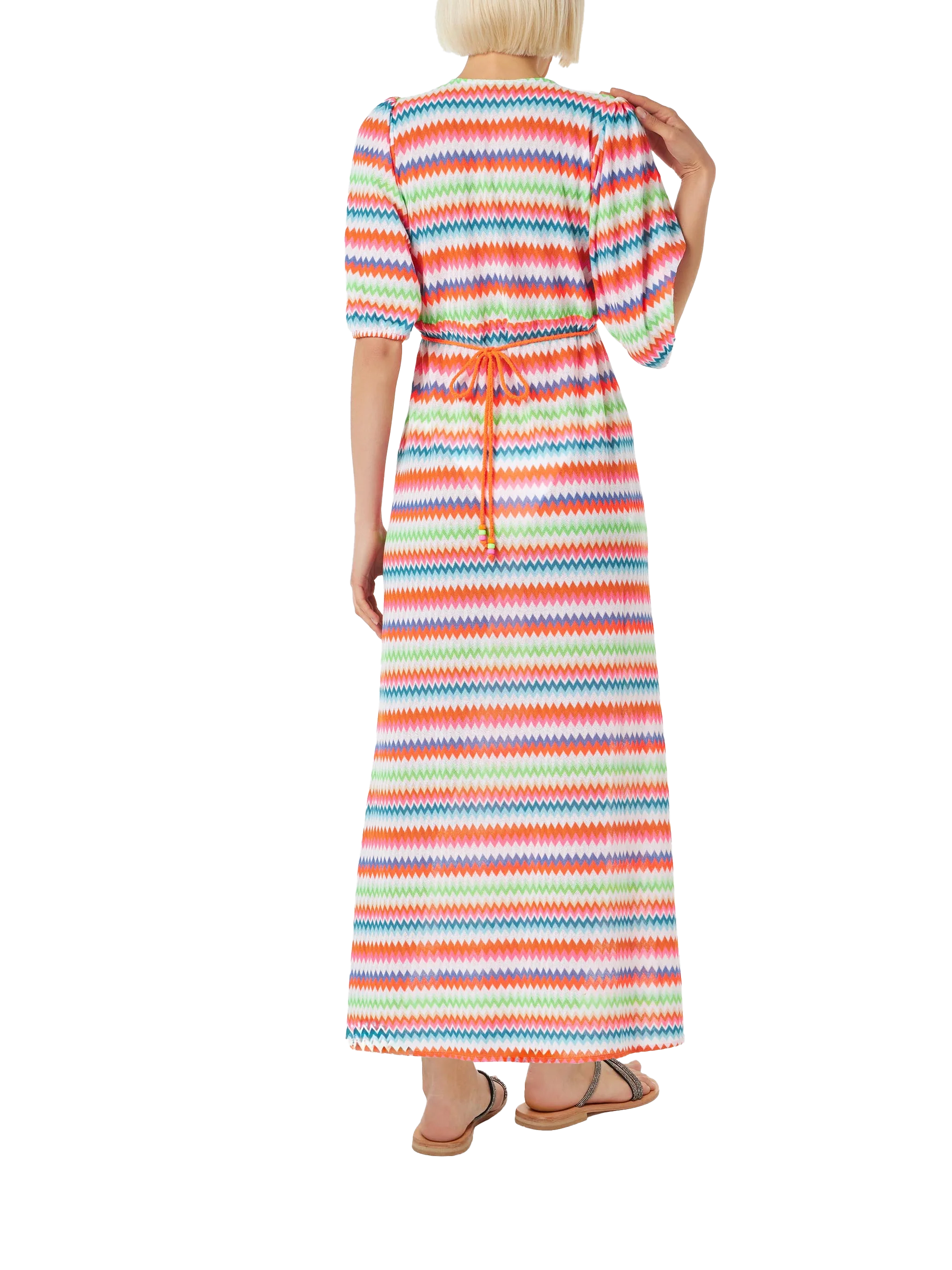 Chevron Raschel Knit Long Beach Dress Bliss With Striped Pattern Robe