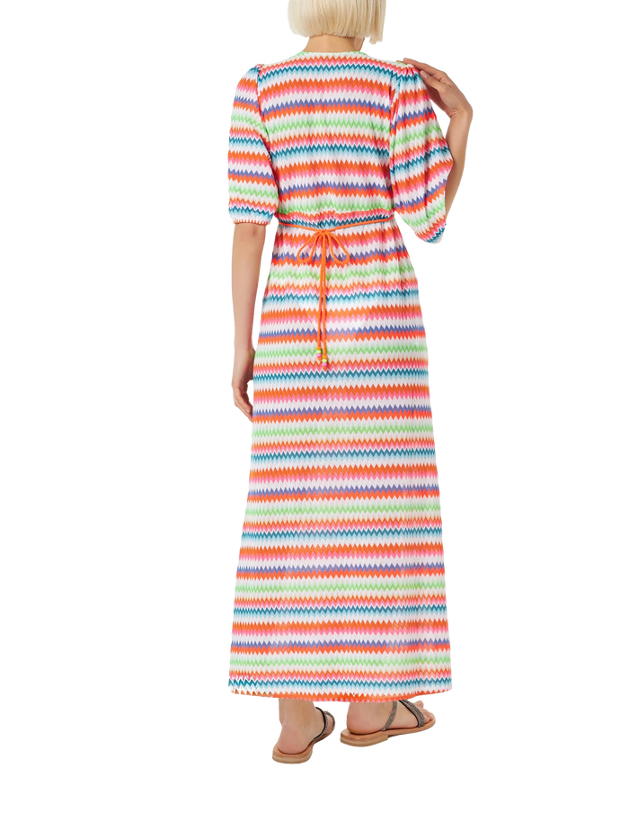 Chevron Raschel Knit Long Beach Dress Bliss With Striped Pattern Robe