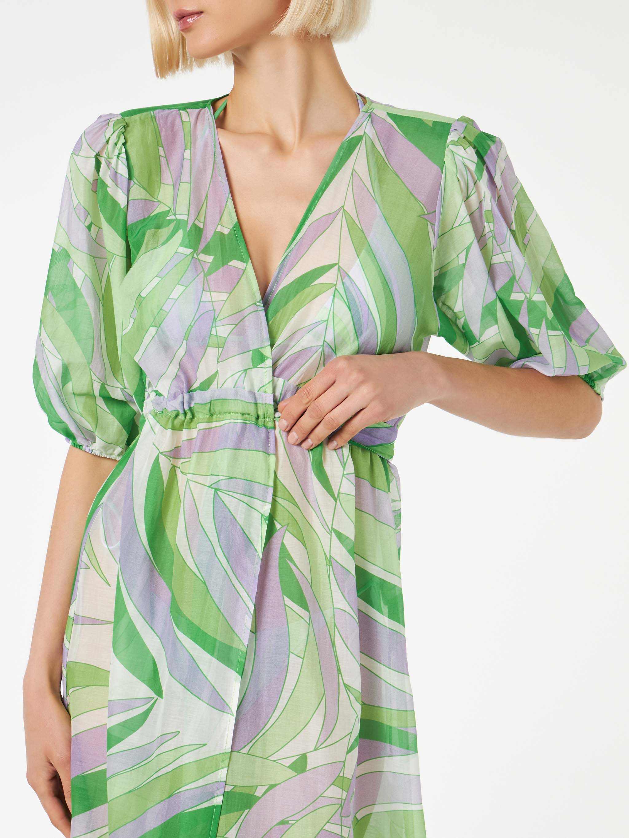 Cotton And Silk Long Dress Bliss With Palm Print __single__ Beach Robe