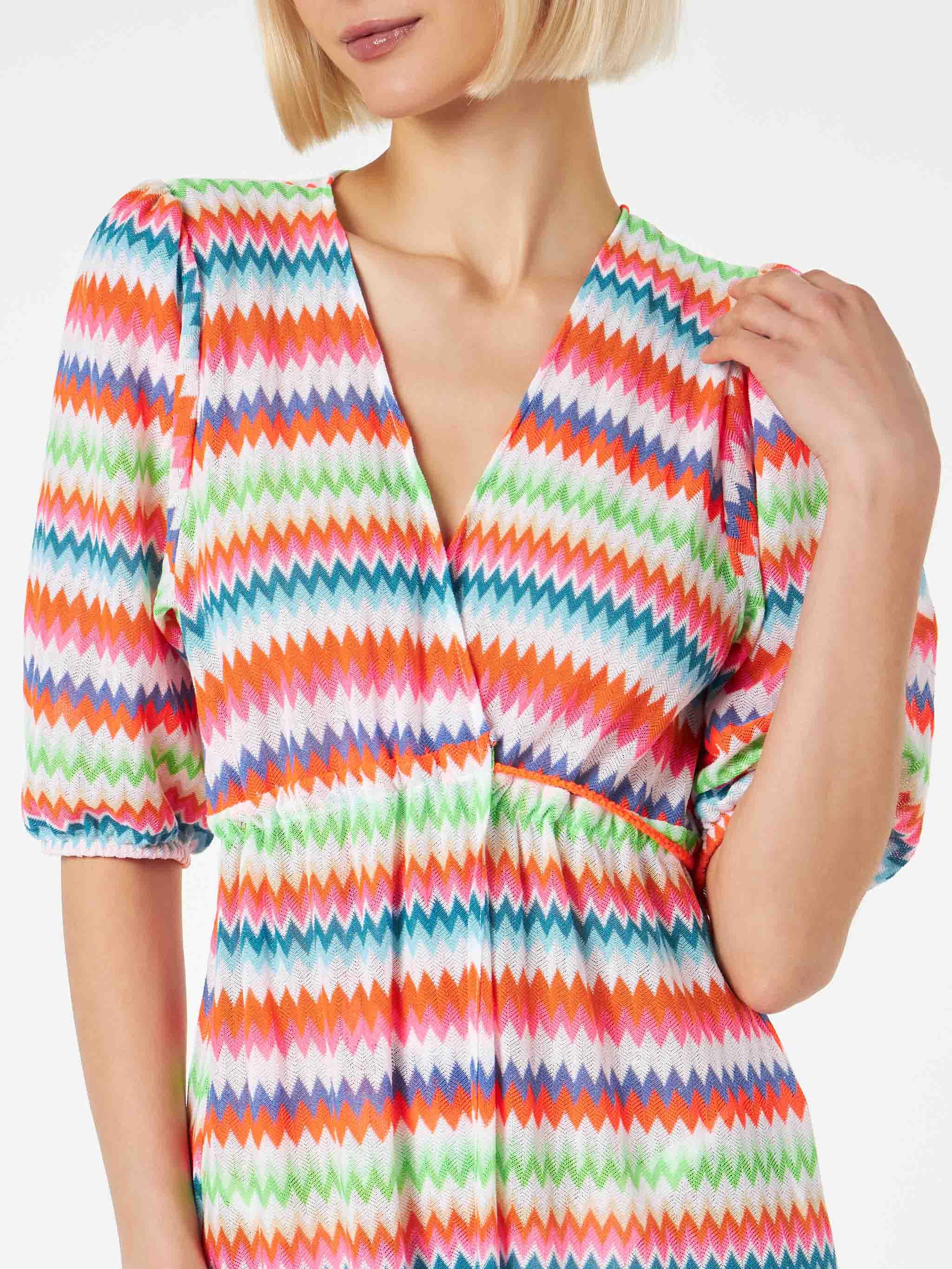 Chevron Raschel Knit Long Beach Dress Bliss With Striped Pattern Robe