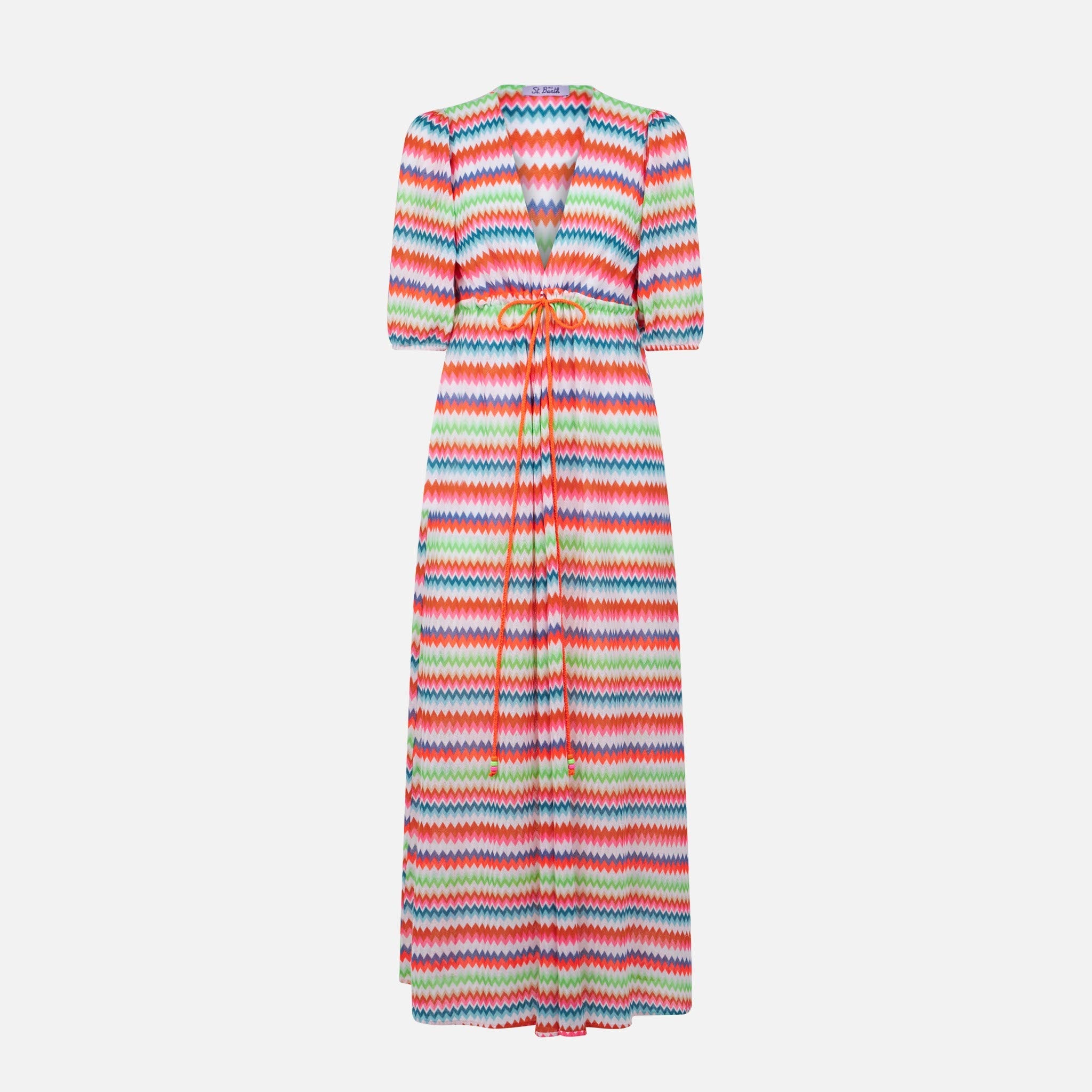 Chevron Raschel Knit Long Beach Dress Bliss With Striped Pattern Robe