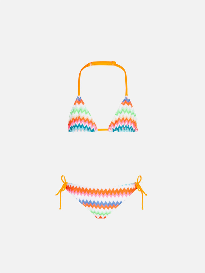 Girl Triangle Bikini With Multicolor Pattern