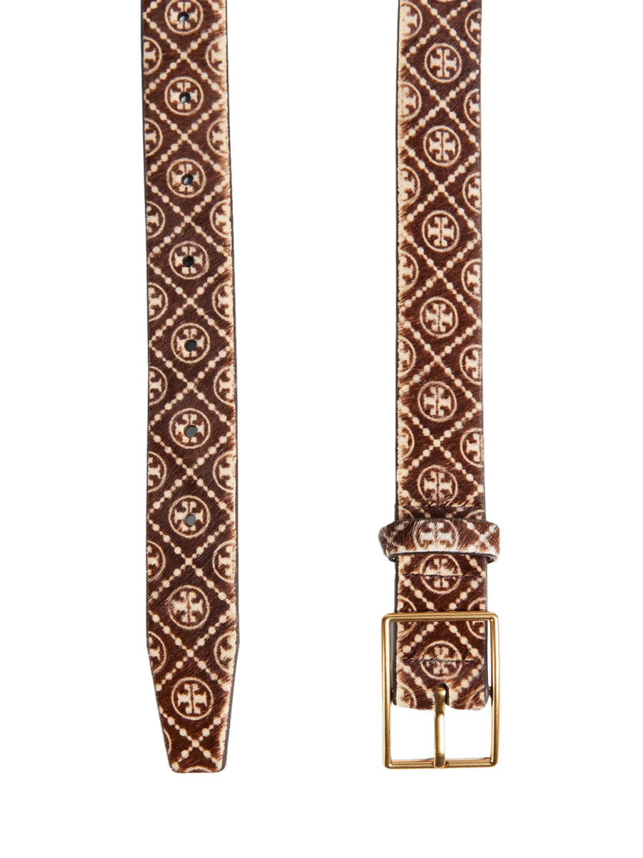 Tory Burch T Monogram Haircalf Belt — Brown