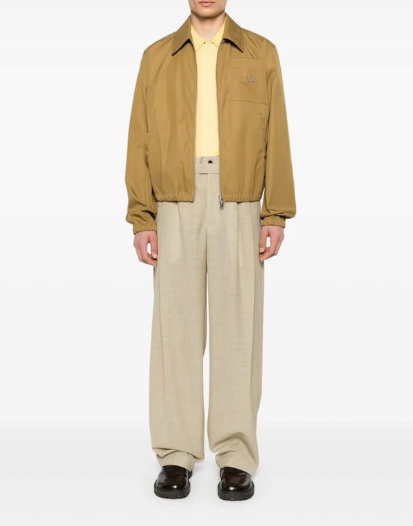 AMI Paris Logo Plaque Twill Bomber Jacket — Brown