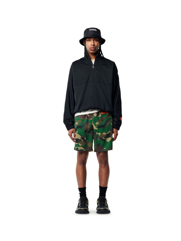 Heron Preston Camouflage Logo Patch Swim Shorts — Green