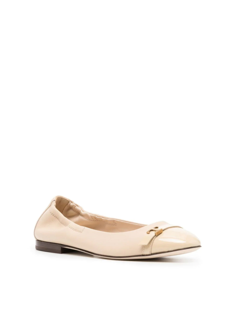 Tod's T Logo Strap Leather Ballerina — White