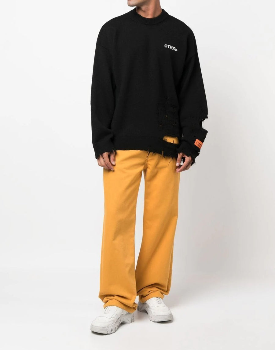 Heron Preston Logo Shredded Knit Sweater — Black