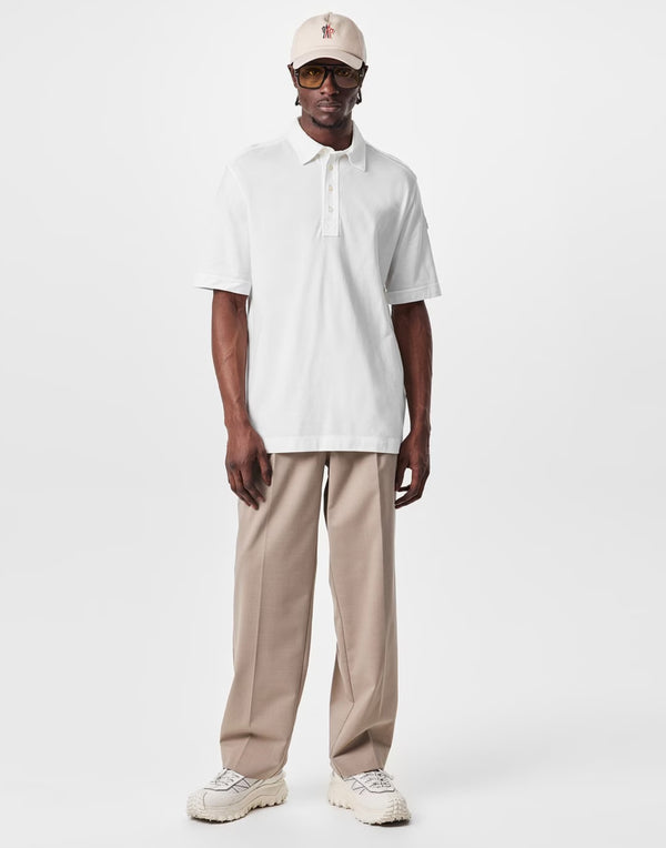 Moncler Logo Patch Cotton Polo Shirt — White
