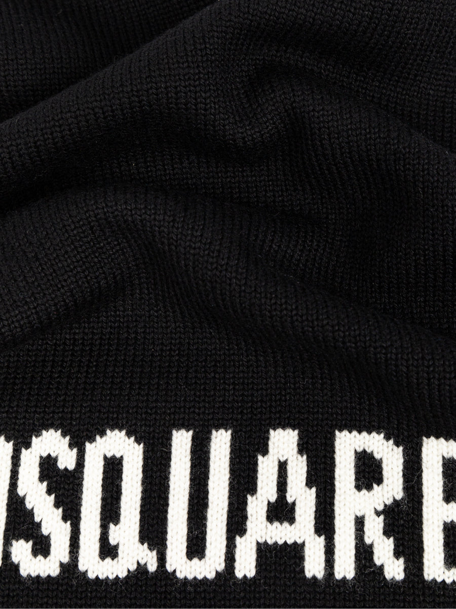 Dsquared2 Logo Intarsia Knit Wool Scarf — Black