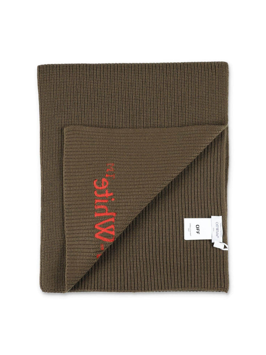 Off-White Bookish Logo Knit Wool Scarf — Green