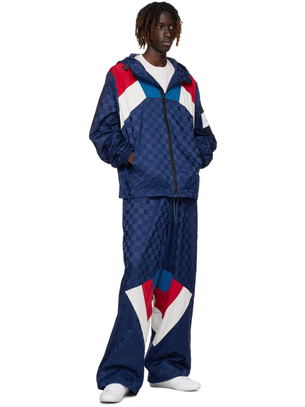 Tommy Hilfiger Checkerboard Colour-Blocked Hooded Track Jacket — Blue