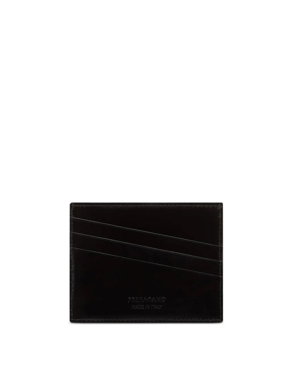 Ferragamo Diagonal Logo Leather Card Case — Black