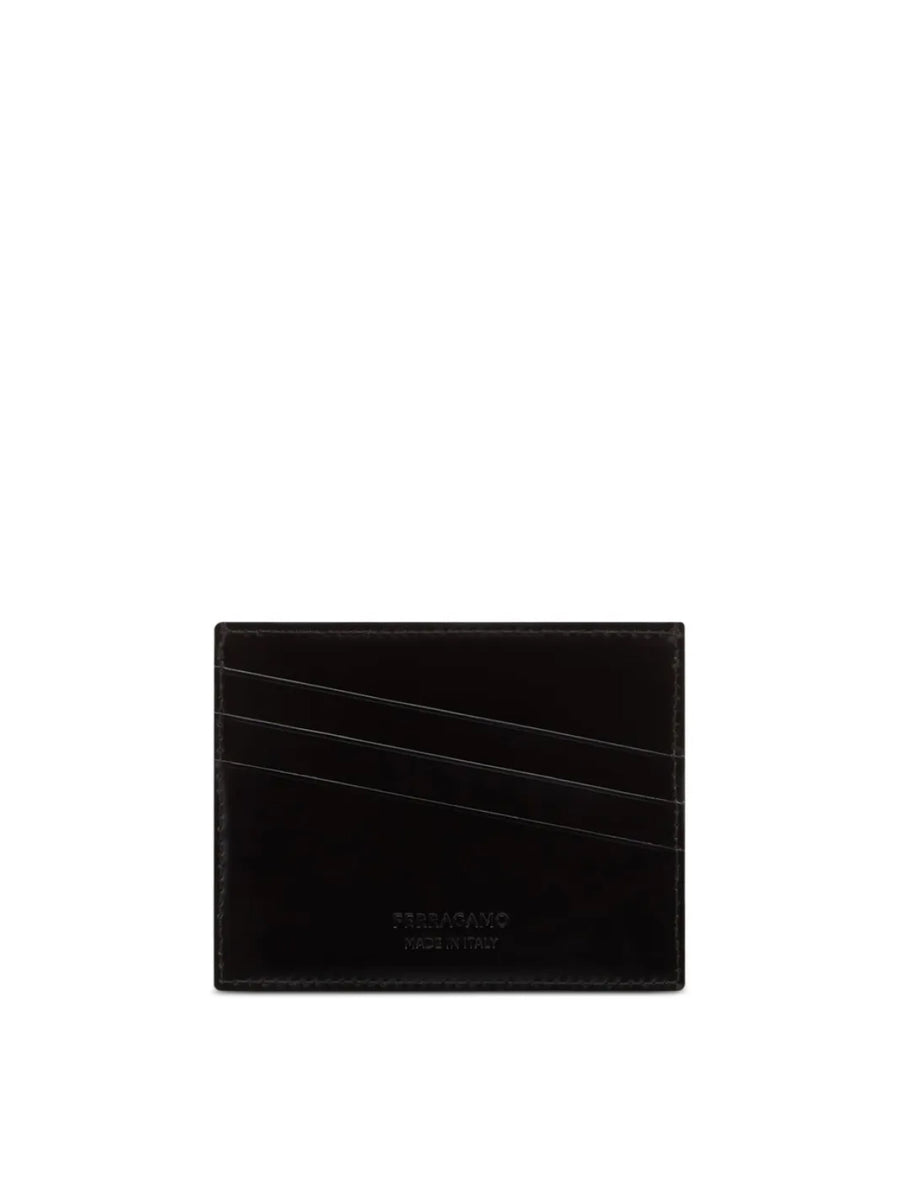Ferragamo Diagonal Logo Leather Card Case — Black
