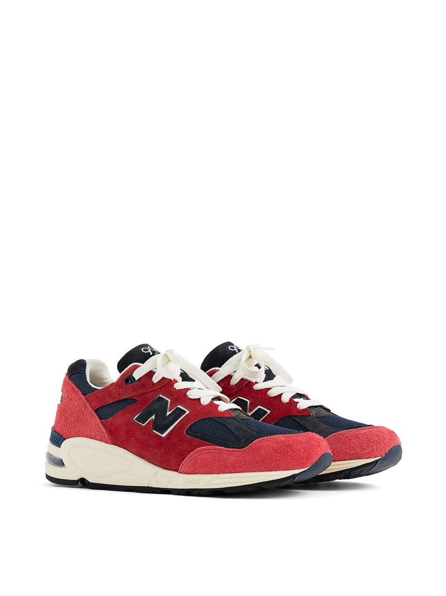 New Balance Suede and Mesh Sneaker — Red