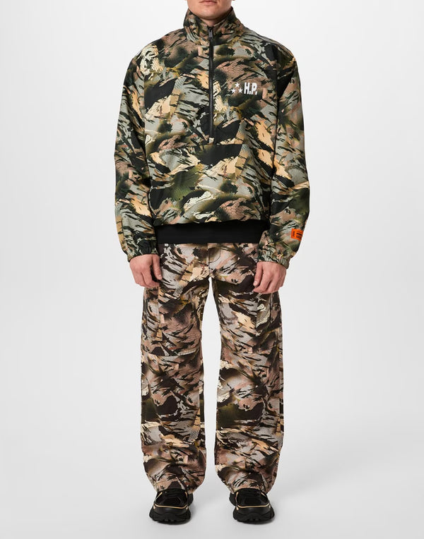 Heron Preston Nylon Camo Logo Tape Windbreaker Jacket — Green