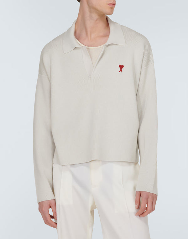 AMI Paris Polo Sweater — Beige