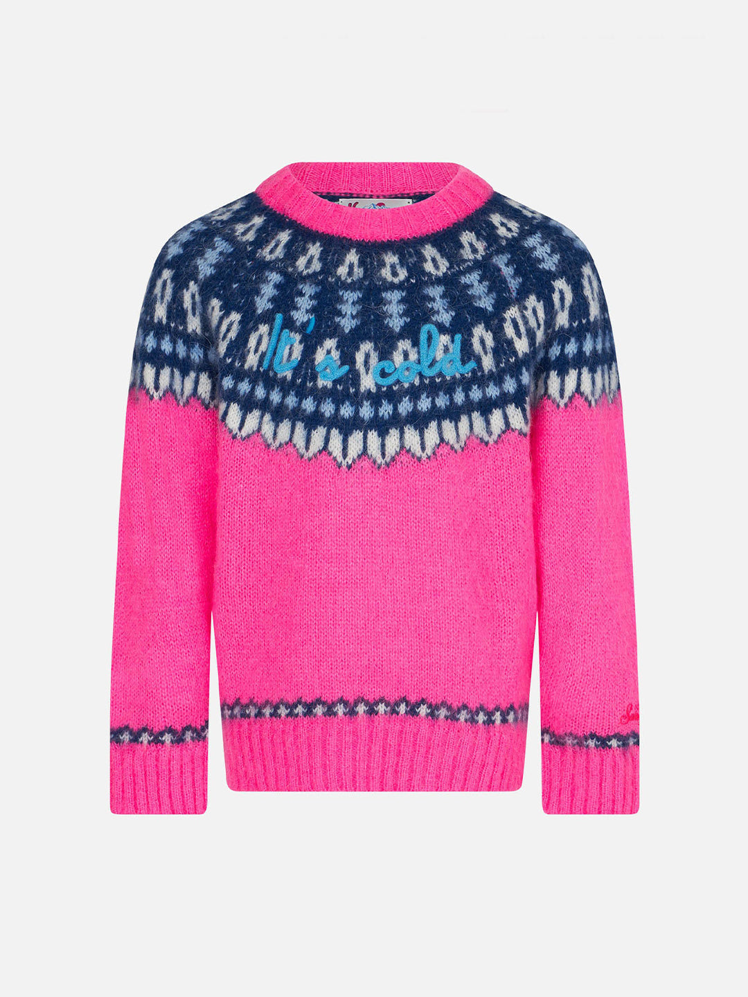 Girl Brushed Crewneck Sweater With Nordic Jacquard Pink