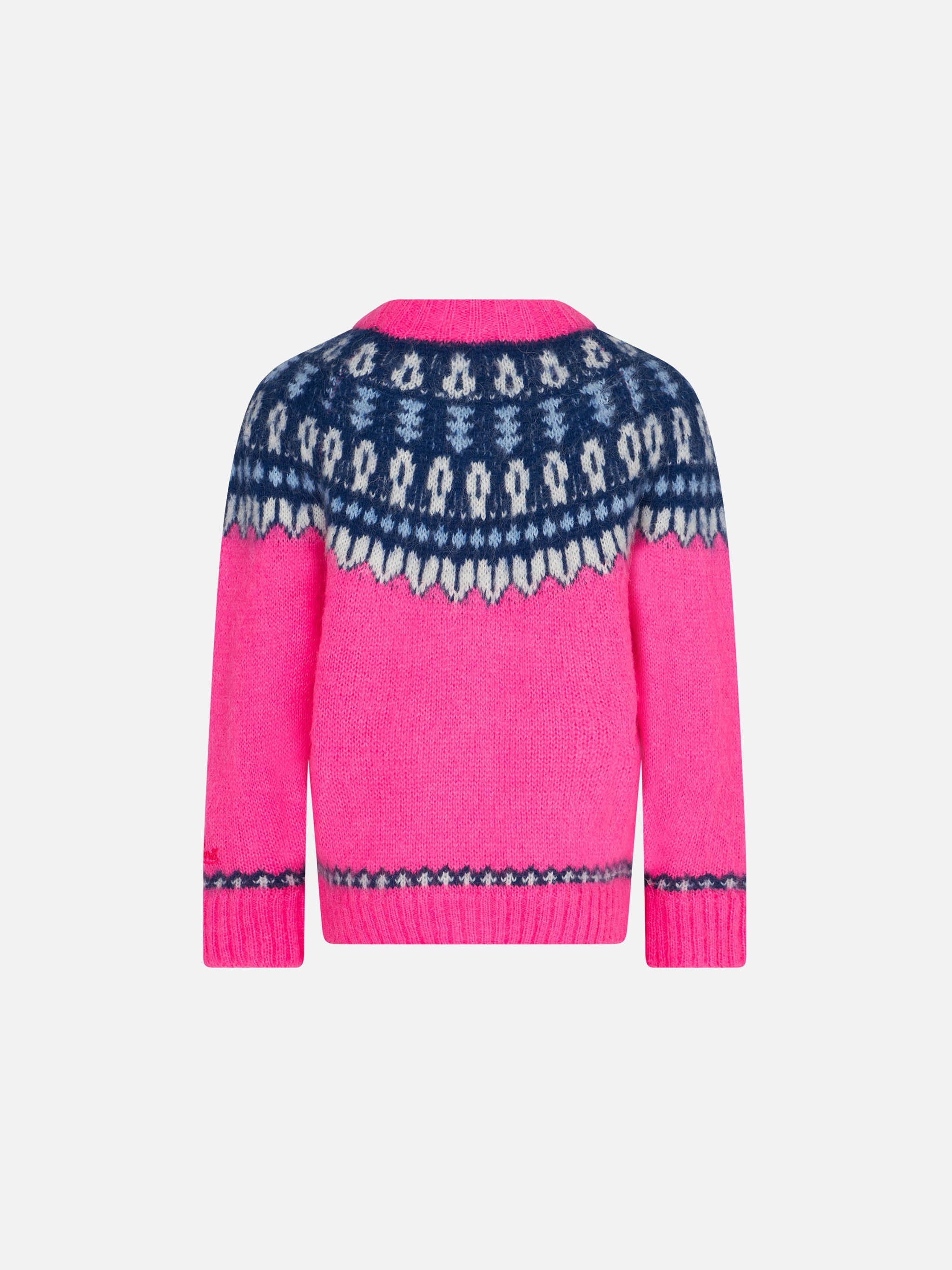 Girl Brushed Crewneck Sweater With Nordic Jacquard Pink